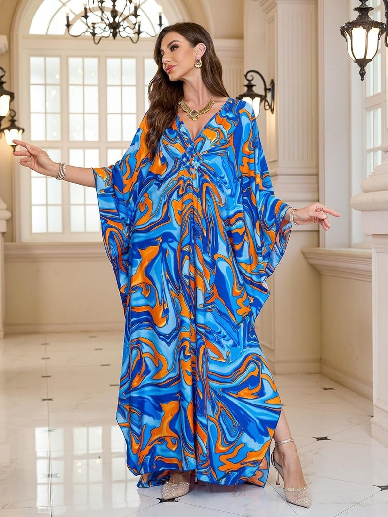 KEYLORTING Women’s Kaftan Beach Cover Up Dress Plus Size Summer Swimsuit Loungewear Maxi Dress - Image 5